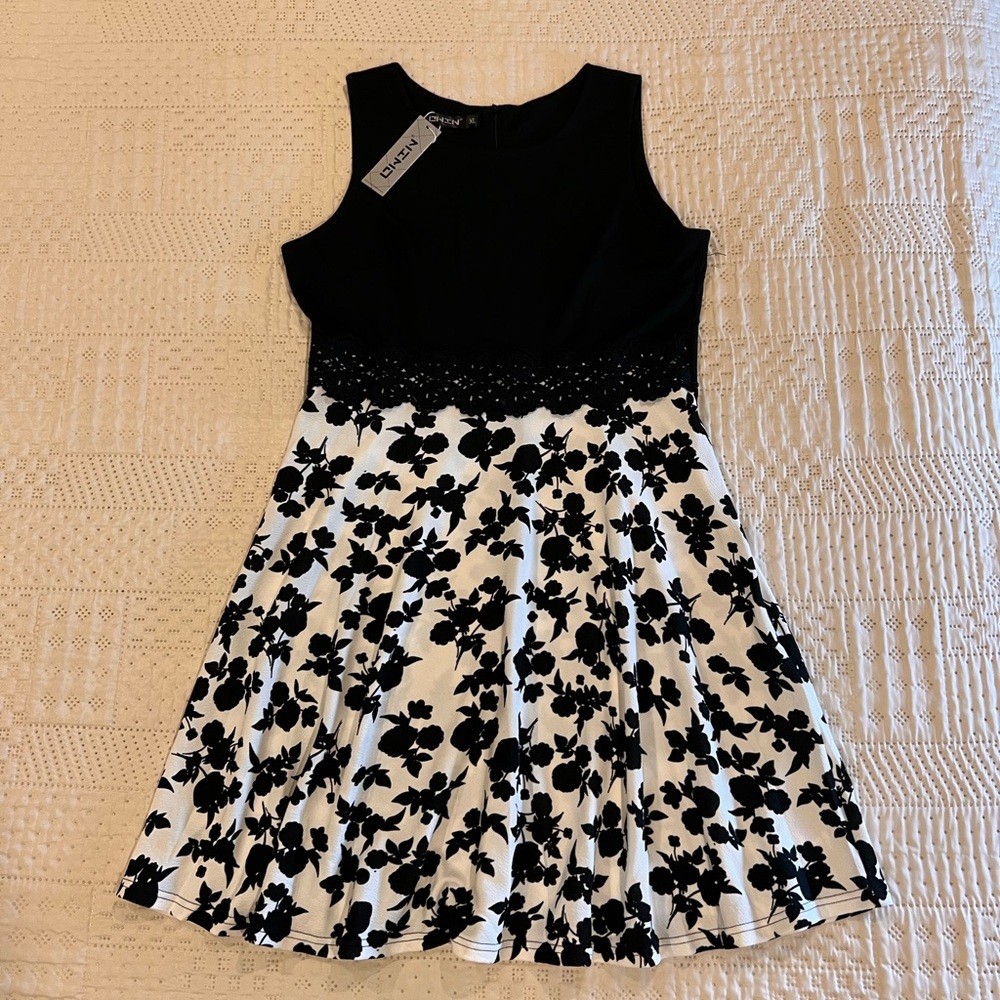 NWT OWIN Womens Floral Lace Midi Cocktail Dress